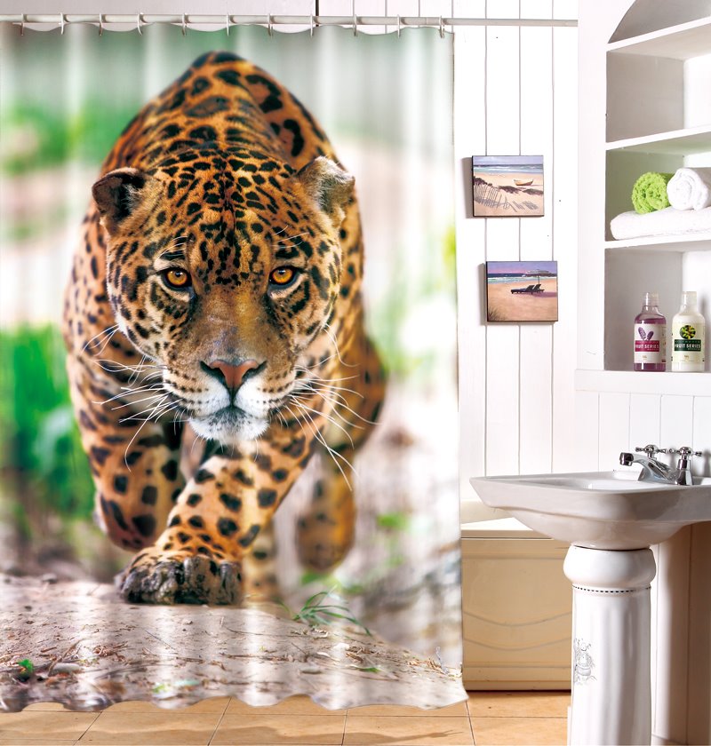Vivid Special 3D Effect Leopard Image Waterproof Shower Curtain - Image 2