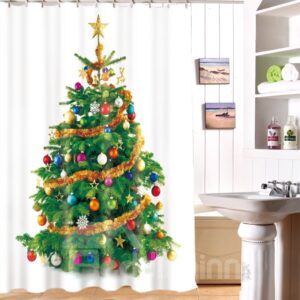Jubilantly Shining Christmas Tree Print Polyester Shower Curtain