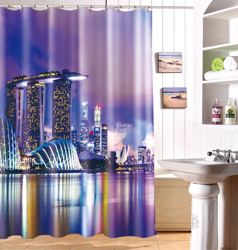 Chic Modern City Scene Dacron Fabric 3D Shower Curtain - Image 2