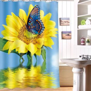Chic Sunflower and Butterfly Image 3D Shower Curtain