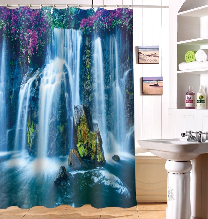 Magnificent Waterfall 100% Polyester 3D Shower Curtain