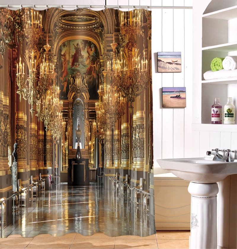 3D Royal Church Printed Polyester Bathroom Shower Curtain - Image 2