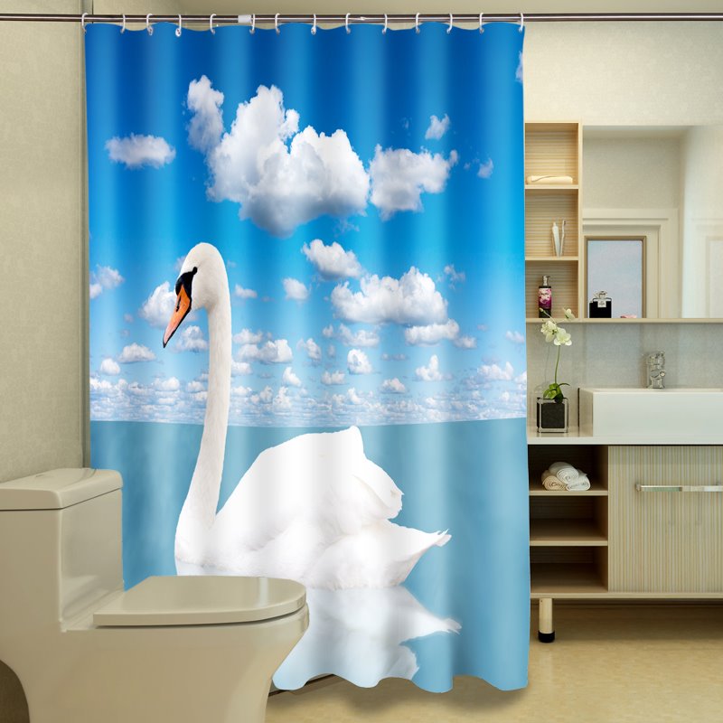 Top Grade Beautiful White Swan 3D Shower Curtain - Image 3