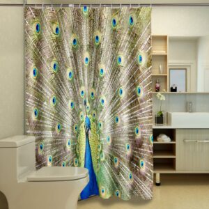 3D Peacock in His Pride Printed Polyester Green Shower Curtain