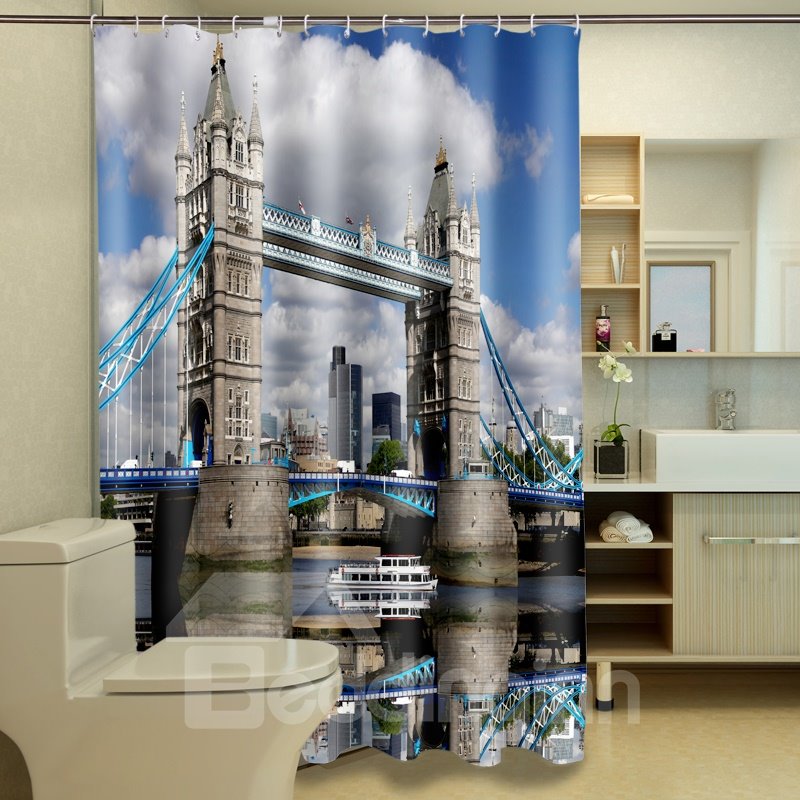 Stylish London Bridge Printed Waterproof 3D Shower Curtain - Image 2