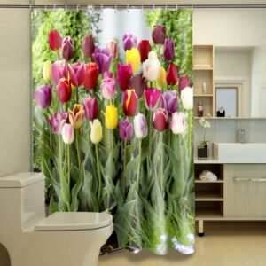 Colorful Tulips Pattern Dacron Waterproof and Eco-friendly 3D Shower Curtain