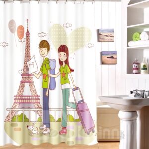 Popular 3D Romantic Love Couple Travel Image Shower Curtain