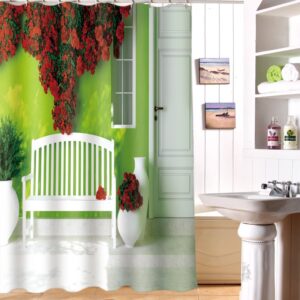 Graceful Lush Flowers And Bench 3D Shower Curtain