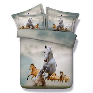 Running Horses Duvet Cover Set Animal Printed Polyester 4-Piece 3D Bedding Set