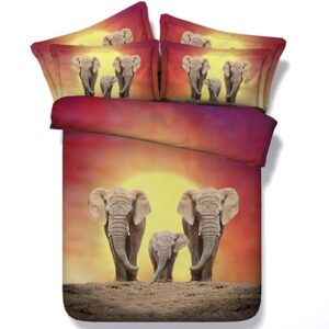 Elephant Family Printed Polyester 4-Piece 3D Bedding Sets/Duvet Covers