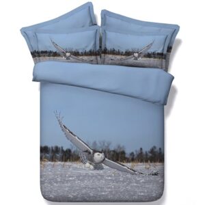 Flying Owl under Blue Sky Printed Polyester 3D 4-Piece Bedding Sets/Duvet Covers