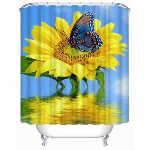 Butterfly and Sunflower Print 3D Shower Curtain