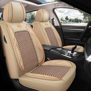 Car Seat Covers Full Coverage Soft Wear-Resistant Durable Skin-Friendly Man-Made PU Leather and Ice Silk Airbag Compatible Five Seats Universal Fit Seat Covers