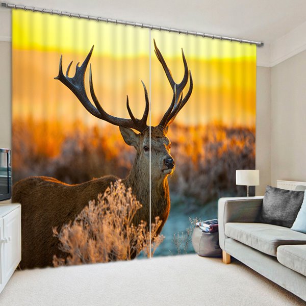 3D Cute Deer Printed Animal Style Blackout and Decoration Curtain 3D Curtain - Image 2