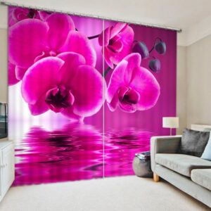 Lovely Pink Orchids Print 3D Blackout Curtain