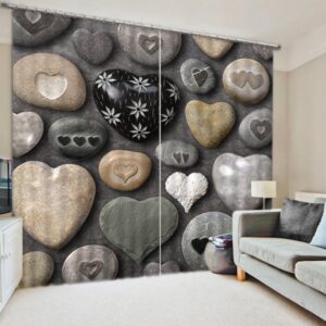 3D Stone Heart-Shaped Printed 2 Panels Living Room and Bedroom Blackout Curtain