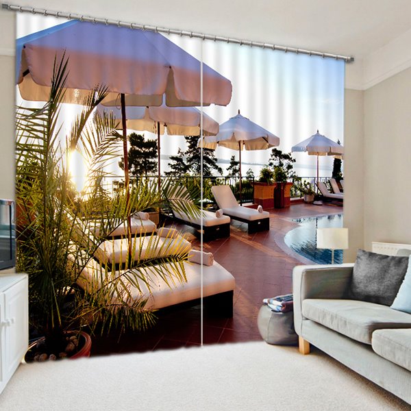 Casual Afternoon Time In the Swimming Pool Printed Custom 3D Blackout Curtain - Image 4