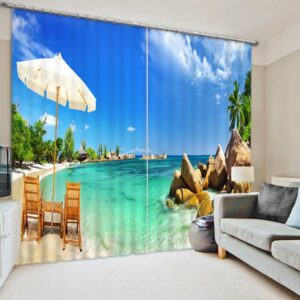 Beautiful Beach Scenery Print 3D Blackout Curtain