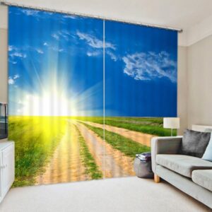Bright Sunlight and Broad Crops Printed Pastoral Style 3D Blackout and Decorative Curtain