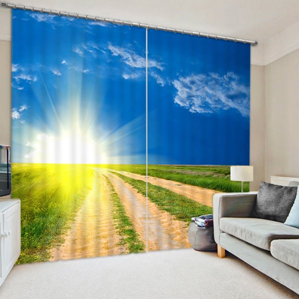 Bright Sunlight and Broad Crops Printed Pastoral Style 3D Blackout and Decorative Curtain - Image 7