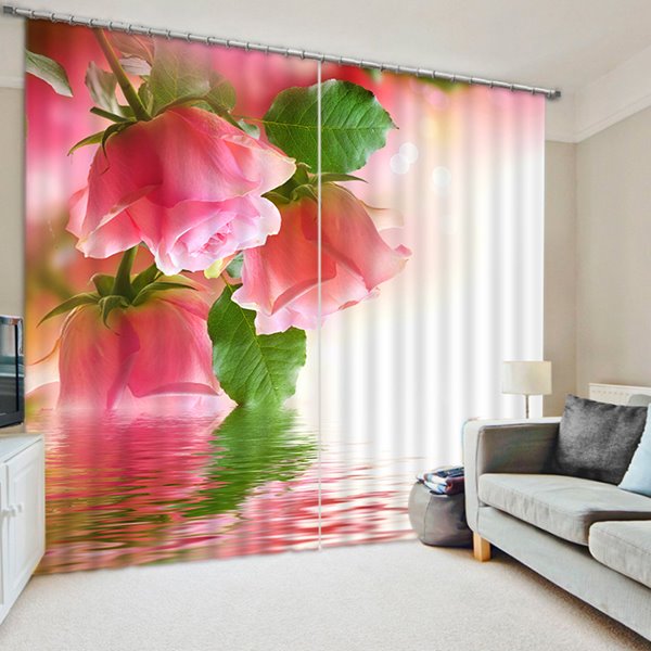 Pink Roses in Bud Print 3D Blackout Curtain