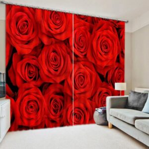 Decorative Romantic Heavy Red Roses Printed 3D Custom Living Room Curtain