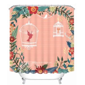 Two birds in the Cages Print Pink 3D Shower Curtain