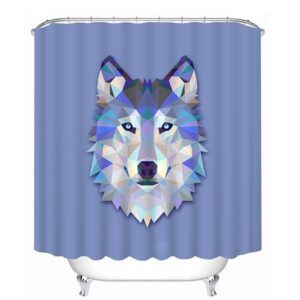 3D Wolf Head Printed Polyester Blue Shower Curtain