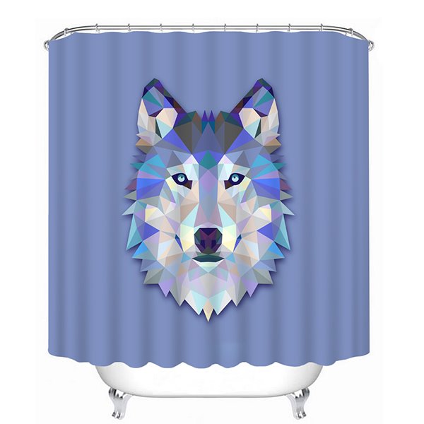 3D Wolf Head Printed Polyester Blue Shower Curtain - Image 2