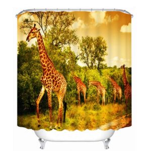 A Group of Giraffe on the Grassland Print 3D Bathroom Shower Curtain