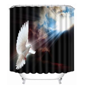 Awing Pigeon in the Cloudy Sky Print 3D Bathroom Shower Curtain