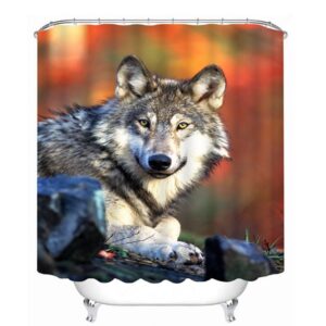 3D Little Lying Wolf Printed Polyester Shower Curtain