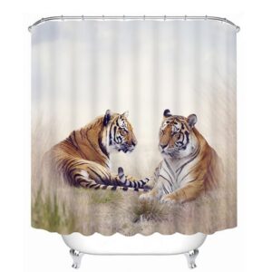 3D Two Lying Tigers Printed Polyester Shower Curtain