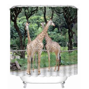 Couple Giraffes Playing Print 3D Bathroom Shower Curtain