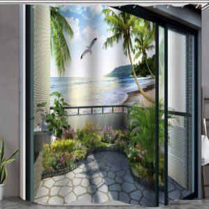 3D Seagull and Sea Printed Polyester Bathroom Shower Curtain