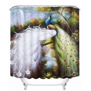 3D Blue and White Peacock Couple Printed Polyester Shower Curtain