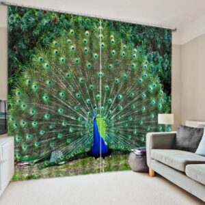 3D Elegant Peacock with Opening Tail Printed Animal Style Blackout and Decoration Polyester Curtain