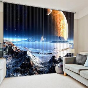 3D Surface of the Moon Printed Curtain Thick Polyester Custom Living Room Curtain