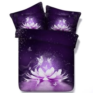 3D Dreamy Lotus and Butterfly Printed 5-Piece Comforter Set / Bedding Set Polyester