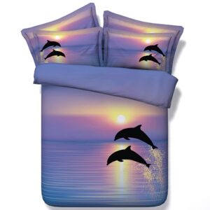 3D Purple Romantic Sky Dreamy Dolphin Printed Purple 5-Piece Comforter Set / Bedding Set Colorfast Wear-resistant Skin-friendly Polyester