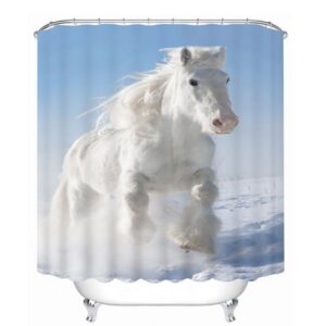 3D Running White Horse Printed Polyester Light Blue Bathroom Shower Curtain