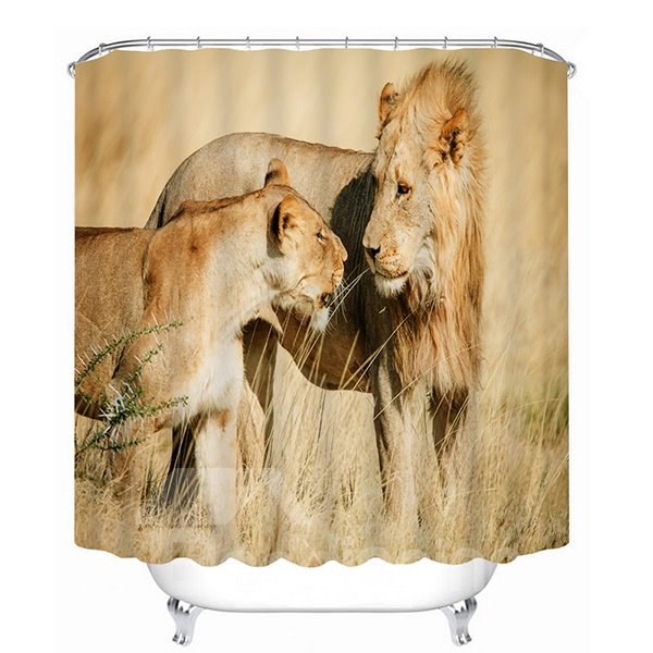 Father Lion Looking at Kid Lion with Love Print 3D Bathroom Shower Curtain - Image 3