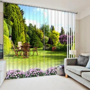 Beautiful Scenery Green Garden Printed Custom 3D Blackout Curtain