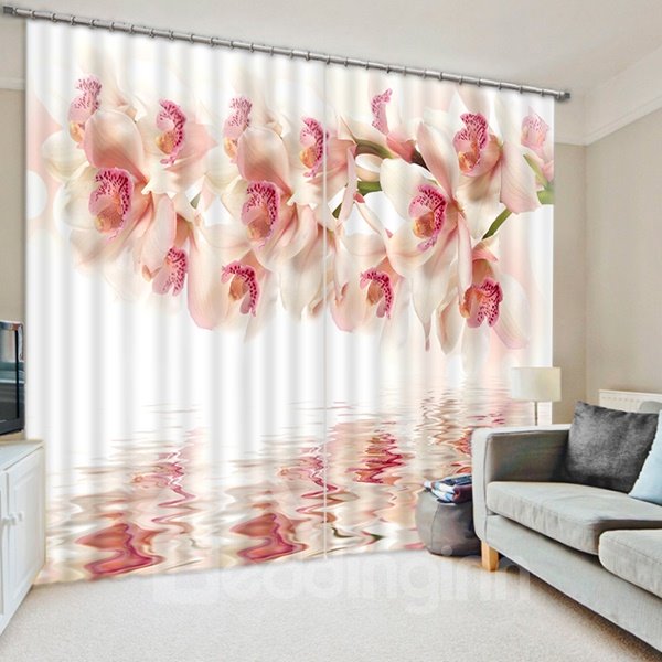 White Orchid on the Water Print 3D Blackout Curtain - Image 6