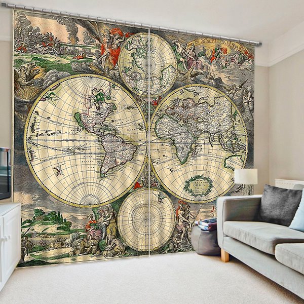 Antique World Map Printing Artistic and Creative Living Room Custom 3D Curtain - Image 4