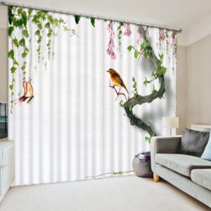 3D Bird and Butterflies Printed Thick Polyester Custom Living Room Curtain