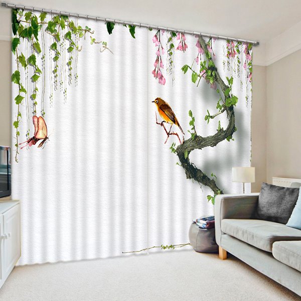 3D Bird and Butterflies Printed Thick Polyester Custom Living Room Curtain - Image 6