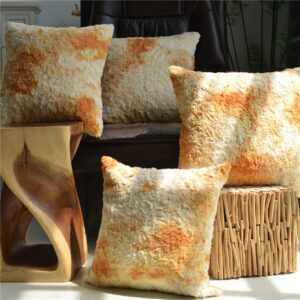 Tie-dye Imitation Fur Plush Pillowcase Fluffy Square Cushion Cases Bed Sofa Pillowcases 18x18 inches 1 Piece Yellow