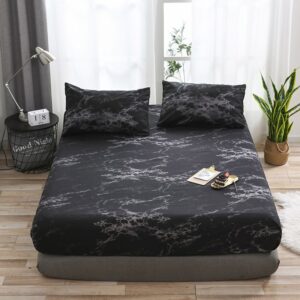 Black Marble Reactive Printing Dry Cleaning Three-Piece Set Polyester Bedding Sets Fitted Sheets 2 Pillowcases