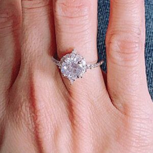 Romantic Diamond Silver Wedding Engagement Rings for Women Girls